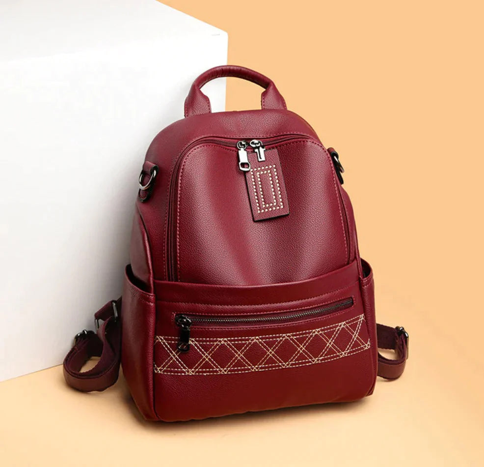 Women's Solid Color Imported Backpack | Genuine Leather
